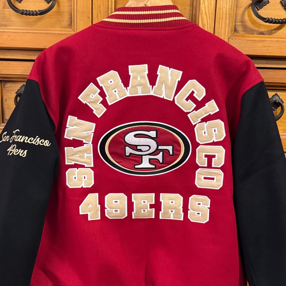 San Francisco 49ers Red and Black Varsity Jacket